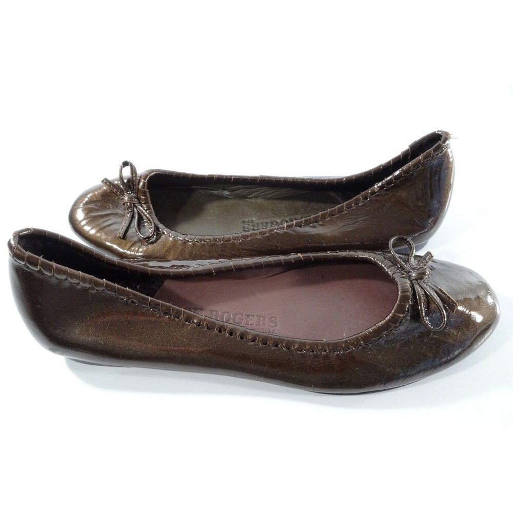 Jack Rogers Metallic Brown Patent Leather Bow Ballet Flats NWOB 178 Sz 6
